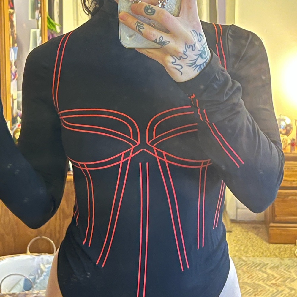 Wolford Black Bodysuit with Red Accents